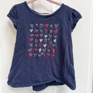 Jumping Beans 4T Girls Navy Short Sleeve Tee Top Blouse with Heart Pattern